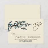 Carte RSVP Cherry Blossoms (turquoise) (Devant / Derrière)