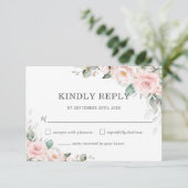Carte RSVP Chic Blush Rose Floral Greenery Wedding (Debout devant)