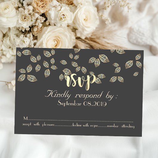 Carte RSVP Chic Élégant Feuilles d'Or