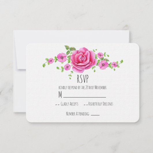 Carte RSVP Chic Mariage Shabby Rose Floral (Devant)