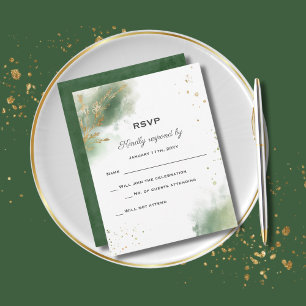 Carte RSVP Chic Moss Green Gold Wedding