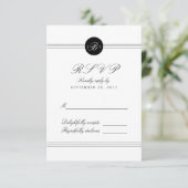 Carte RSVP Chic noir blanc Monogramme Réponse (Debout devant)