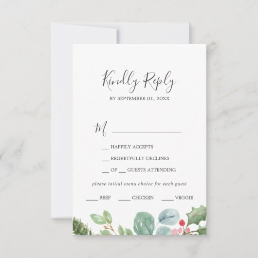 Carte RSVP Choice de Noël Green & Berry Menu (Devant)