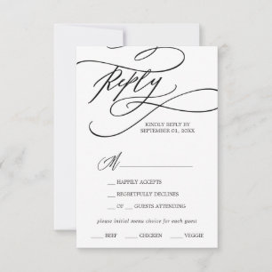 Carte RSVP Choix du menu de calligraphie romantiqu