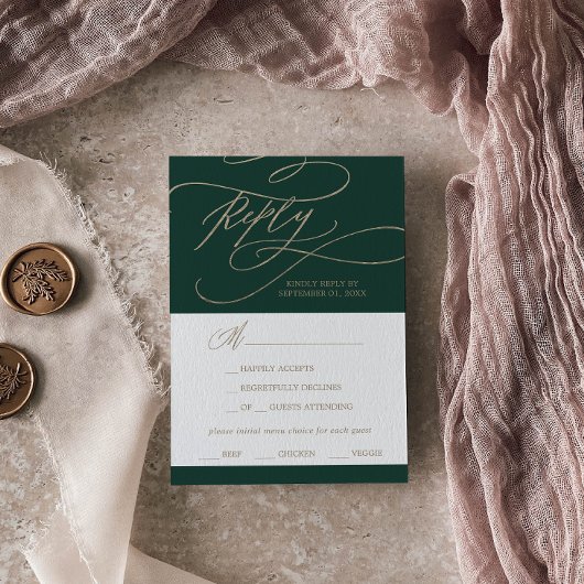 Carte RSVP Choix du menu de calligraphie verte rom