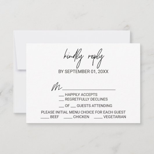 Carte RSVP Choix du menu de calligraphie Whimsical (Devant)