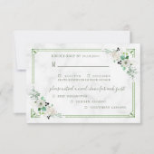 Carte Rsvp Choix Trois Repas Marbre & Fleur Verte (Devant)