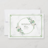 Carte Rsvp Choix Trois Repas Marbre & Fleur Verte (Dos)