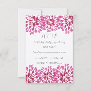 Carte RSVP Chrysanthemum rose Aquarelle