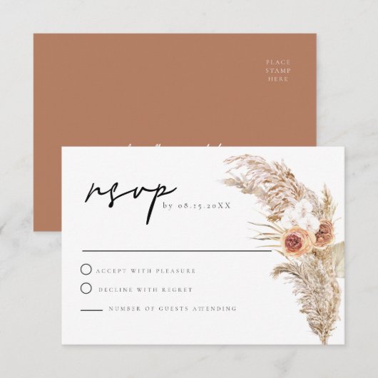 Carte RSVP CIERA Boho Terracotta Florale Pampas (Devant / Derrière)