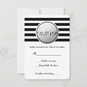 Carte RSVP circulaire en papier d'argent à rayures