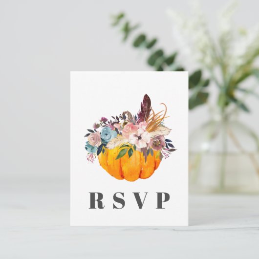 Carte RSVP citrouille, florale, chute (Debout devant)