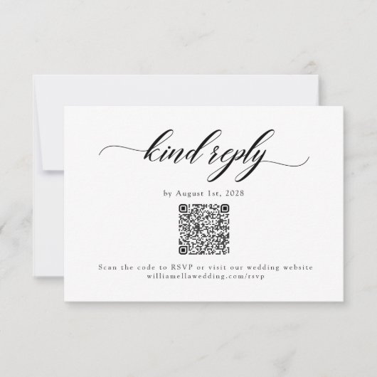 Carte RSVP Classic Elegant Script Mariage QR Code (Devant)