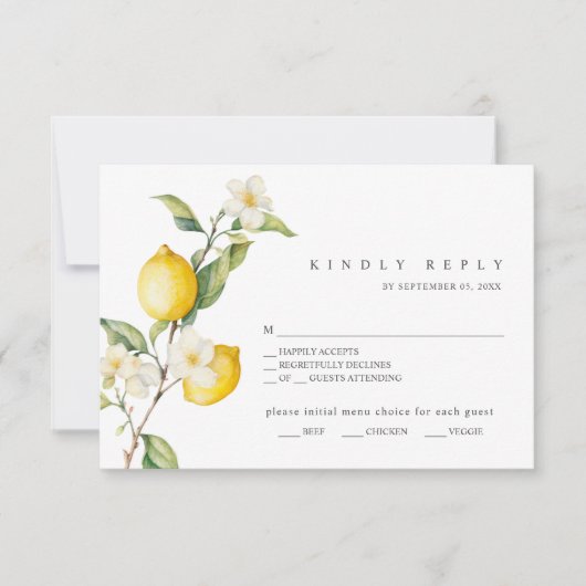 Carte RSVP classique Citrus Lemon Summer Wedding (Devant)