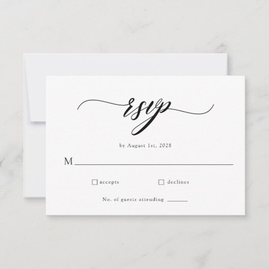 Carte RSVP classique de mariage élégant de script (Devant)