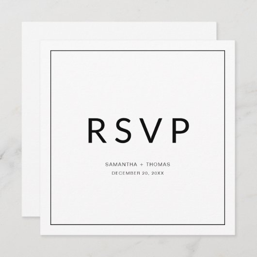 Carte RSVP classique de mariage noir et blanc à la (Devant / Derrière)