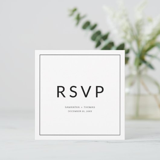 Carte RSVP classique de mariage noir et blanc à la (Debout devant)