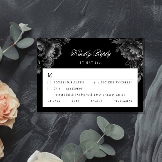 Carte RSVP classique de mariage noir gothique