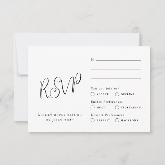 Carte Rsvp classique, style élégant, minimaliste (Devant)