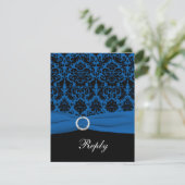 Carte RSVP Cobalt bleu et noir Damas (Debout devant)