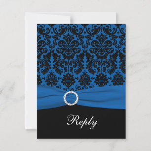 Carte RSVP Cobalt bleu et noir Damas