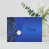 Carte RSVP Cobalt bleu et noir Damas (Debout devant)
