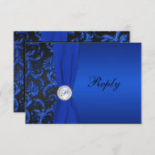 Carte RSVP Cobalt bleu et noir Damas (Devant / Derrière)