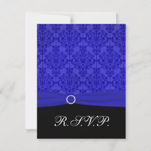 Carte RSVP Cobalt bleu et noir Damas