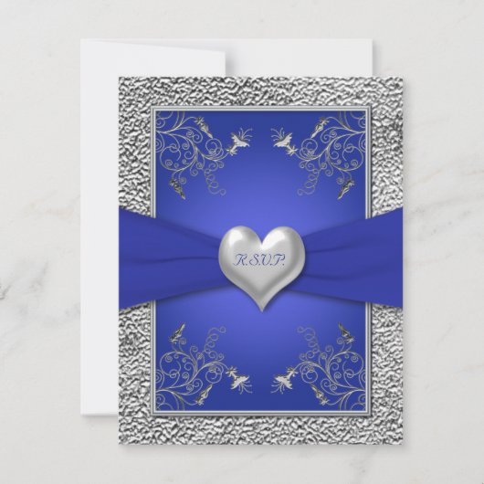 Carte RSVP Cobalt Blue and Pewter Heart (Devant)