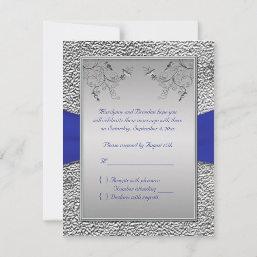 Carte RSVP Cobalt Blue and Pewter Heart (Dos)