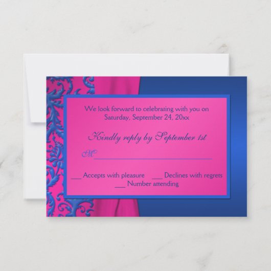 Carte RSVP Cobalt et Fuchsia Damask (Dos)