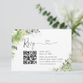 Carte RSVP Code QR du site Web de mariage Green Hy (Debout devant)