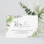 Carte RSVP Code QR du site Web de mariage Green Hy (Debout devant)