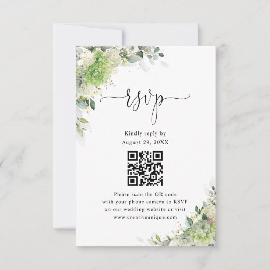 Carte RSVP Code QR du site Web de mariage Hydrange (Devant)