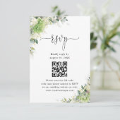 Carte RSVP Code QR du site Web de mariage Hydrange (Debout devant)