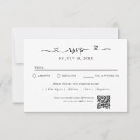 Carte RSVP Code QR Photo Cœur Script Blanc Cassé