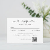 Carte RSVP Code QR Photo Cœur Script Blanc Cassé (Debout devant)
