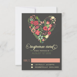 Carte RSVP coeur floral romantique