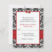 Carte RSVP Cœur Uni Damassé Noir Blanc Rouge (Dos)