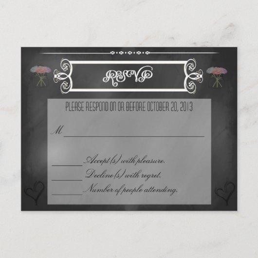 Carte RSVP Coeurs et Fleurs de tableau de bord (Devant)