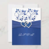Carte RSVP Cœurs Unis Fleuris Bleu Royal et Blanc (Devant)