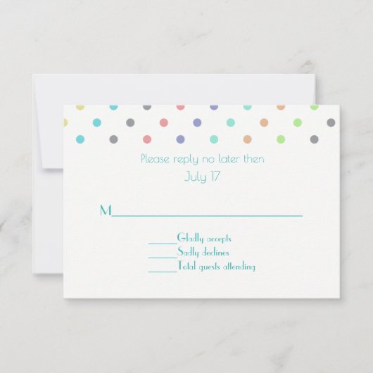 Carte RSVP Confetti Polka de mariage colorée (Devant)