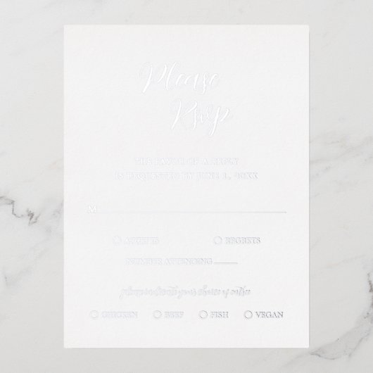 Carte RSVP contemporaine Silver Foil de mariage mo (Recto)