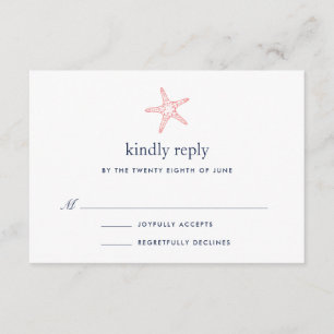 Carte RSVP Coral & Navy Starfish