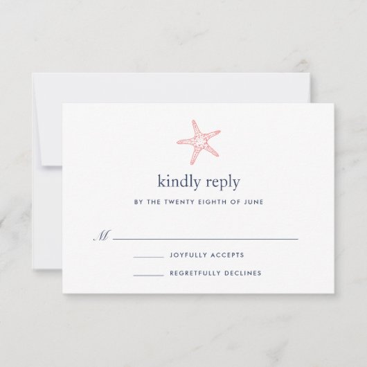 Carte RSVP Coral & Navy Starfish (Devant)