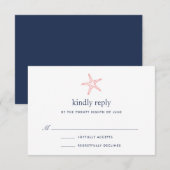 Carte RSVP Coral & Navy Starfish (Devant / Derrière)