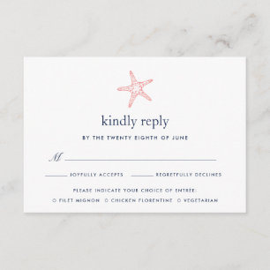Carte RSVP Coral & Navy Starfish avec choix de rep