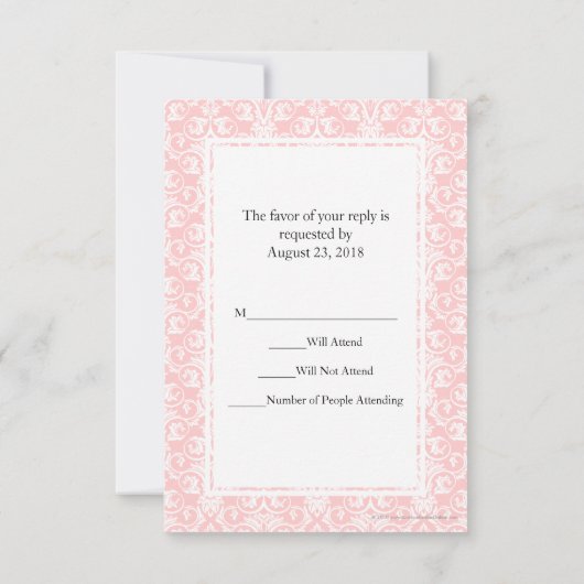 Carte RSVP correspondant aux Damas rose et blanc (Dos)