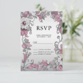 Carte RSVP couleur blanc argenté rose (Debout devant)