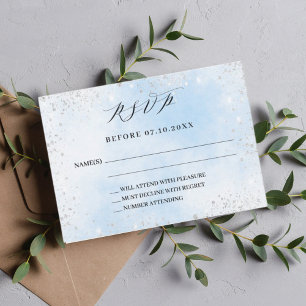 Carte RSVP couleur bleu clair mariage